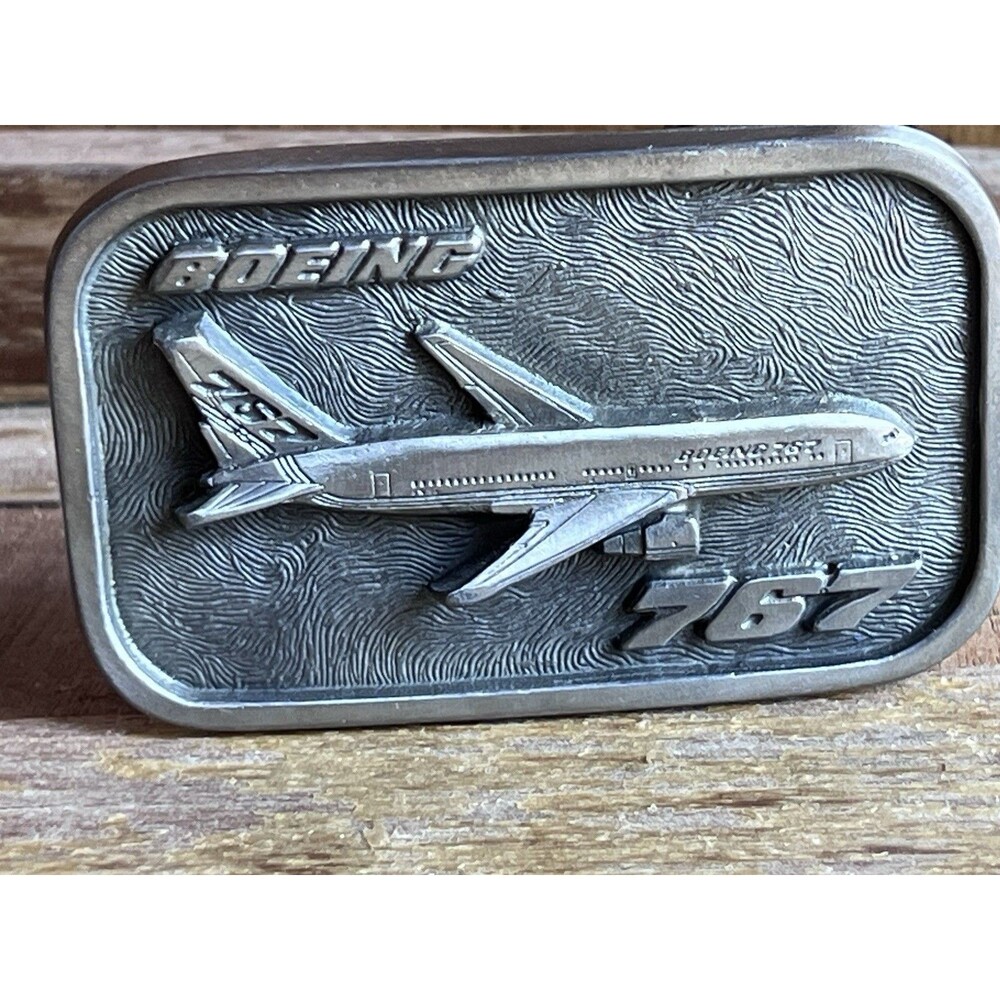 Vintage Boeing 767 aircraft pewter belt buckle